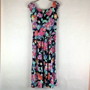 Vintage 90s Dress Country Romance Cottagecore Floral Basque Waist Cotton Medium